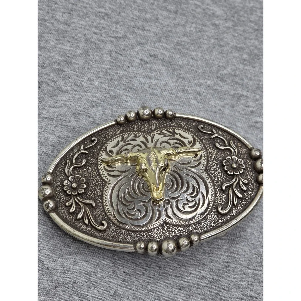 Vintage Longhorn Steer Silver Gold Southwestern Belt Buckle